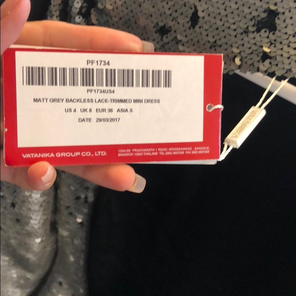 Vatanika Matt Grey Sequin Lace Trim Mini Dress - Picture 4 of 4